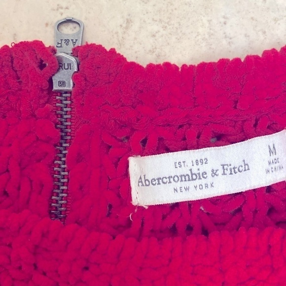 A & F Cropped Airy open knit Sweater Womens M 1/4 zip back chenille Pink Barbie - Picture 5 of 9